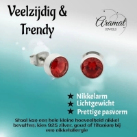 Oorstekers &acirc;&euro;&ldquo; Staal Kristal Rood Zilverkleur (7mm) -