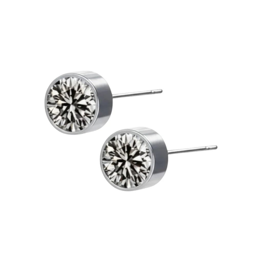 Oorstekers &acirc;&euro;&ldquo; Staal Kristal Grijs Zilverkleur (6mm) -