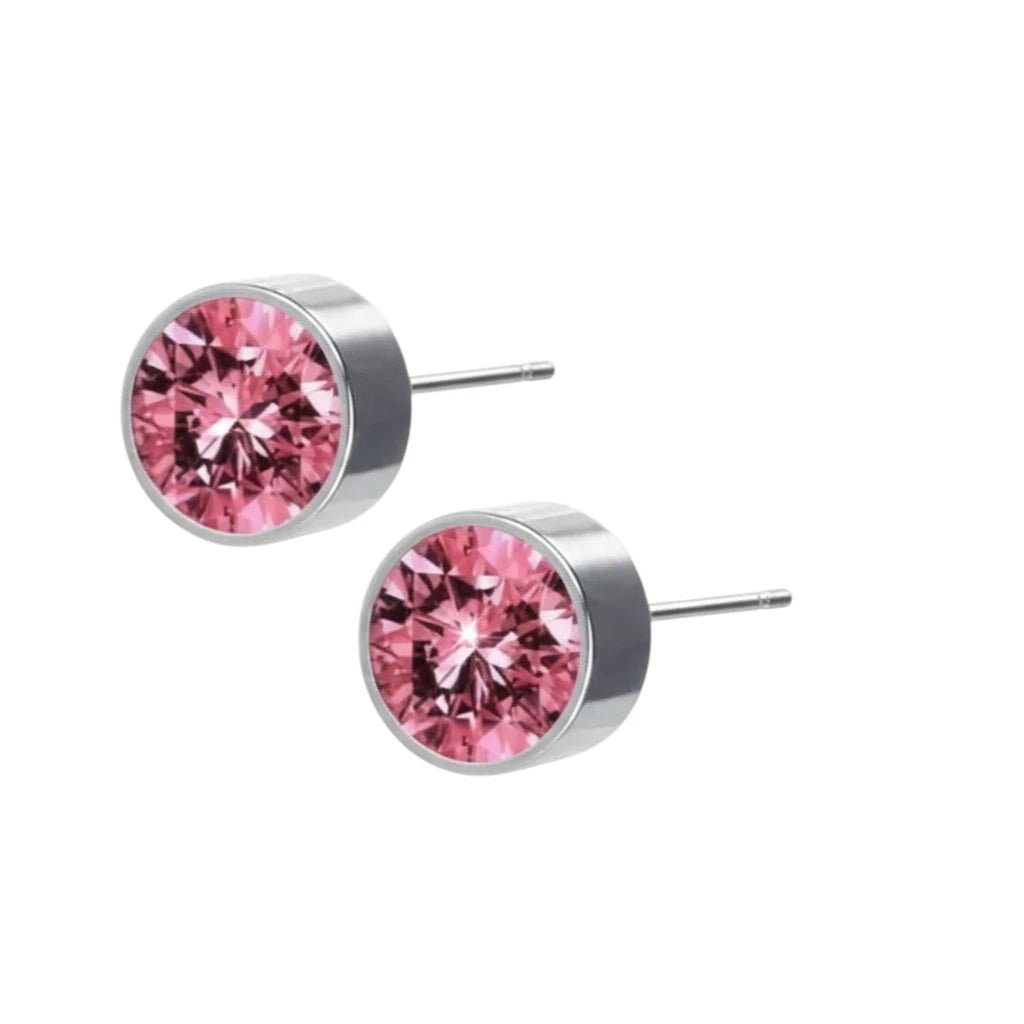 Oorstekers &ndash; Staal Kristal Roze Zilverkleur (6mm)