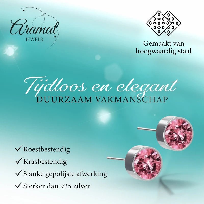 Oorstekers &acirc;&euro;&ldquo; Staal Kristal Roze Zilverkleur (6mm) -