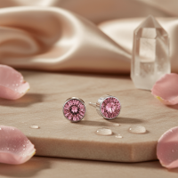 Oorstekers &acirc;&euro;&ldquo; Staal Kristal Roze Zilverkleur (6mm) -