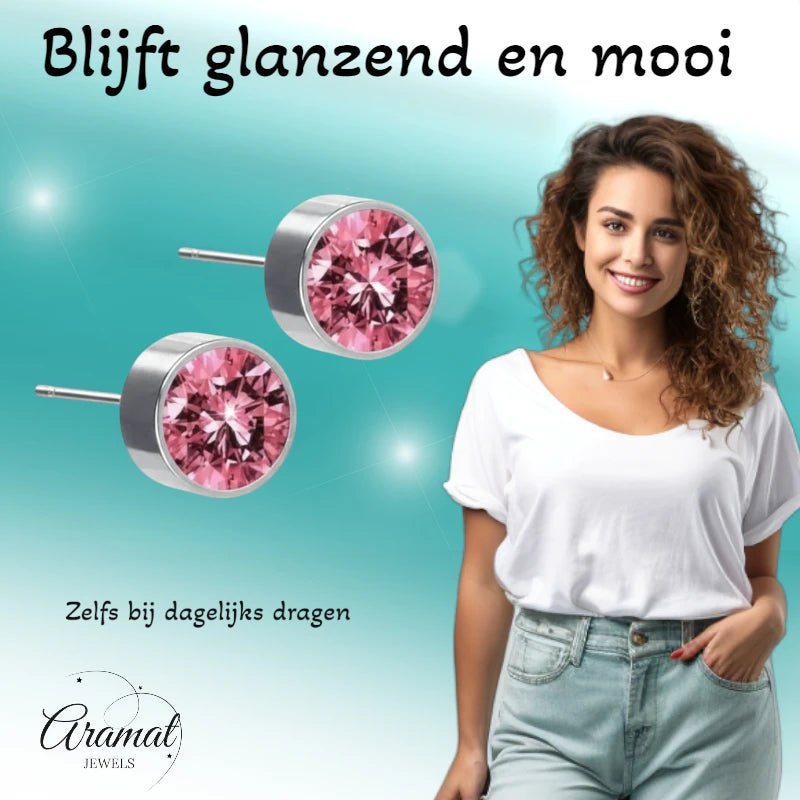 Oorstekers &acirc;&euro;&ldquo; Staal Kristal Roze Zilverkleur (6mm) -