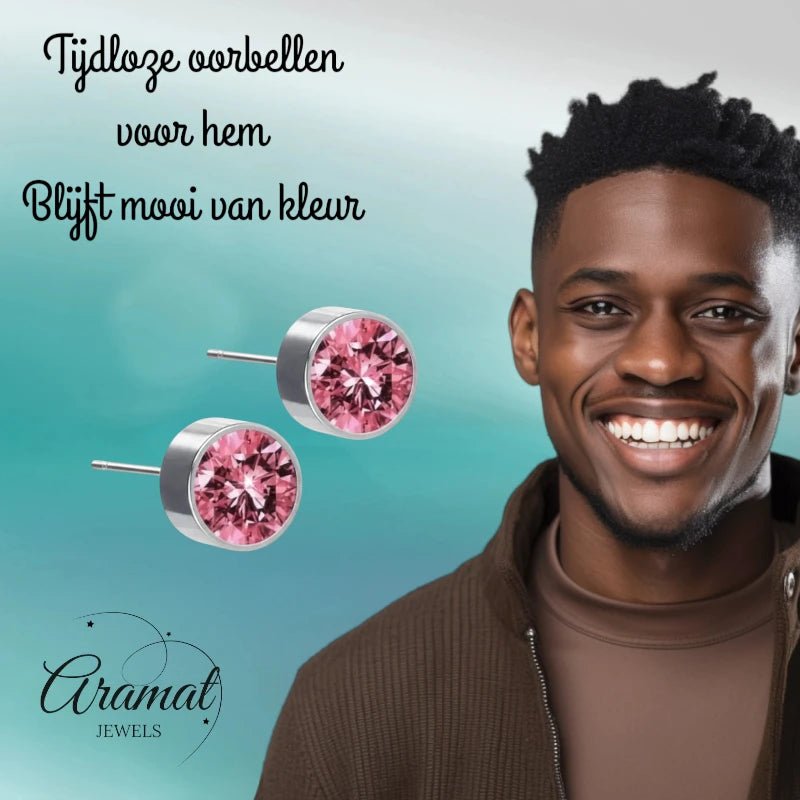 Oorstekers &acirc;&euro;&ldquo; Staal Kristal Roze Zilverkleur (6mm) -