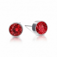 Oorstekers &acirc;&euro;&ldquo; Staal Kristal Rood Zilverkleur (6mm) -