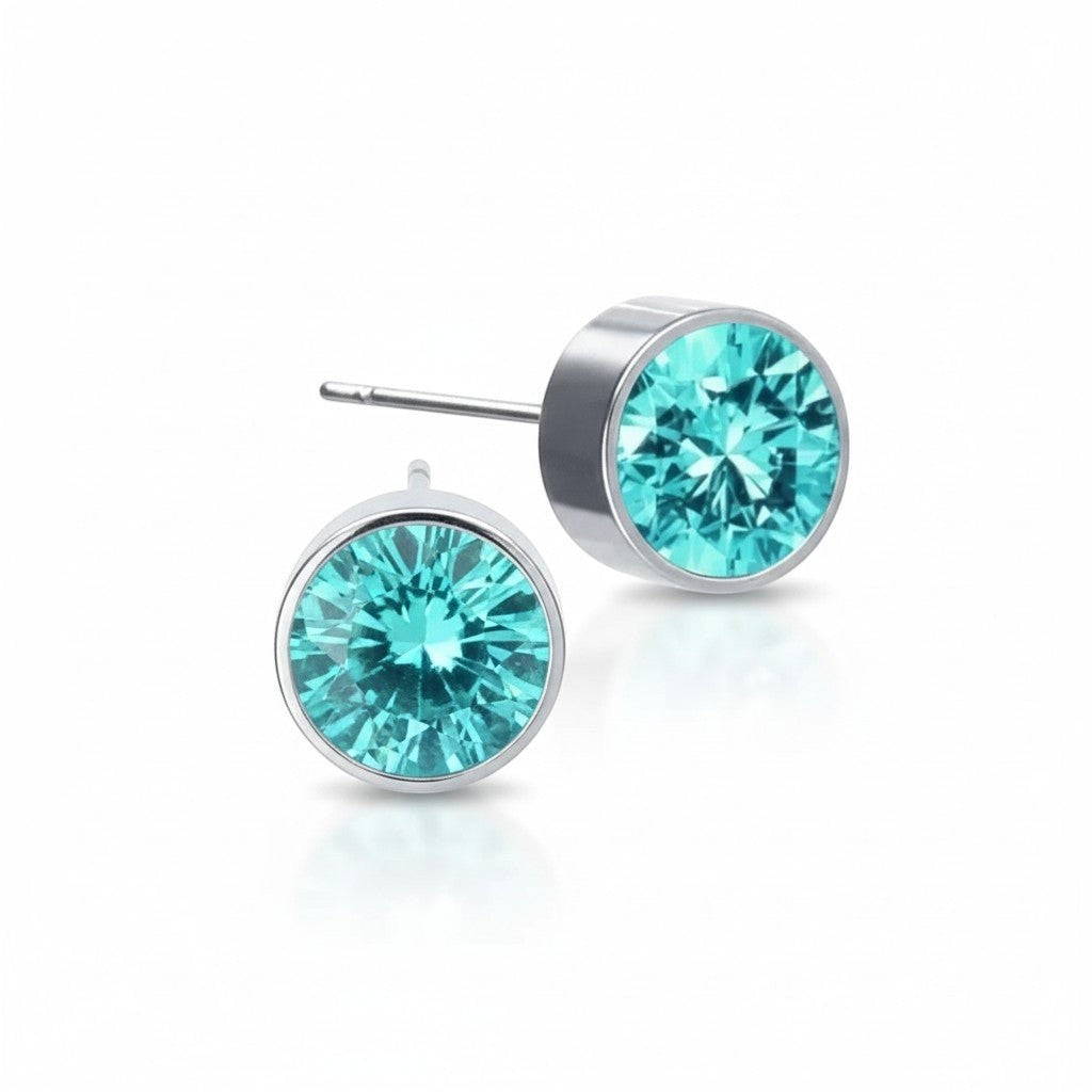 Oorstekers &acirc;&euro;&ldquo; Staal Kristal Aqua Blauw Zilverkleur (6mm) -