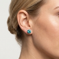 Oorstekers &acirc;&euro;&ldquo; Staal Kristal Aqua Blauw Zilverkleur (6mm) -