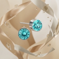 Oorstekers &acirc;&euro;&ldquo; Staal Kristal Aqua Blauw Zilverkleur (6mm) -