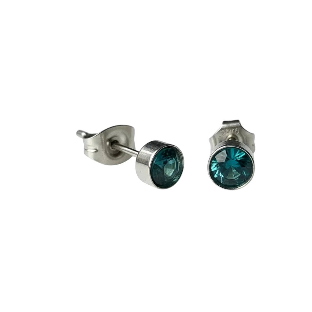 Oorstekers &acirc;&euro;&ldquo; Staal Kristal Zeeblauw Zilverkleur (5mm) -