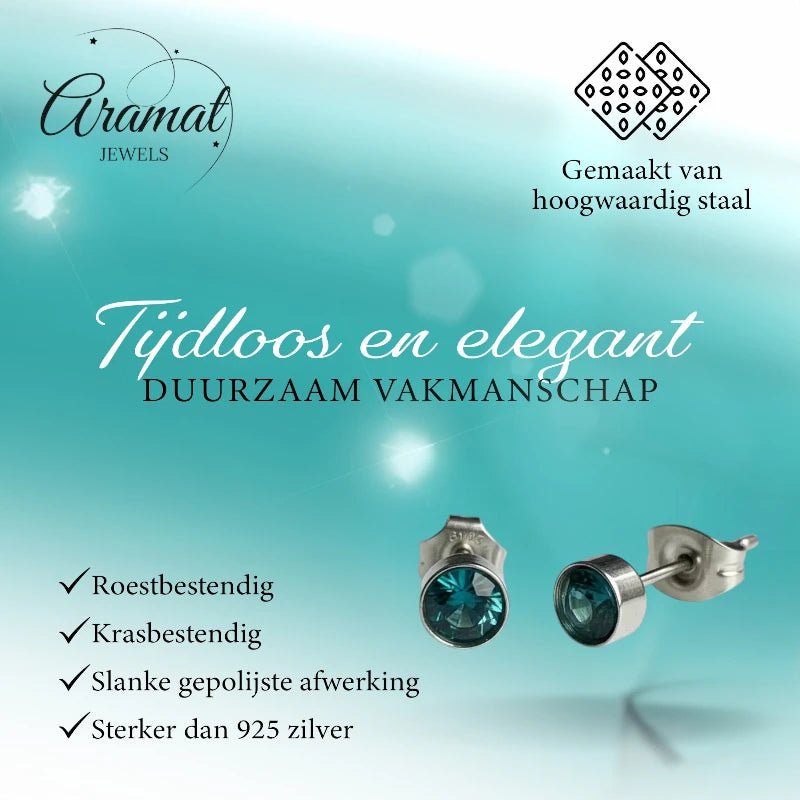 Oorstekers &acirc;&euro;&ldquo; Staal Kristal Zeeblauw Zilverkleur (5mm) -