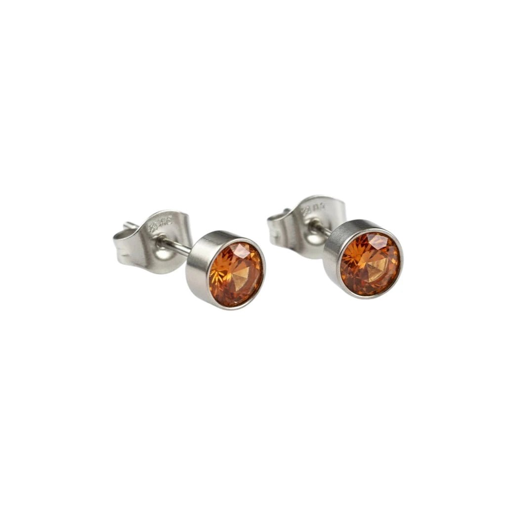 Oorstekers &acirc;&euro;&ldquo; Staal Kristal Oranje Zilverkleur (5mm) -