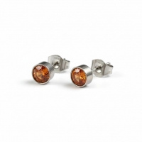 Oorstekers &acirc;&euro;&ldquo; Staal Kristal Oranje Zilverkleur (5mm) -