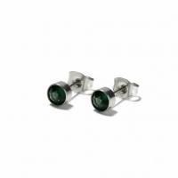Oorstekers &acirc;&euro;&ldquo; Staal Kristal Donker Groen Zilverkleur (5mm) -