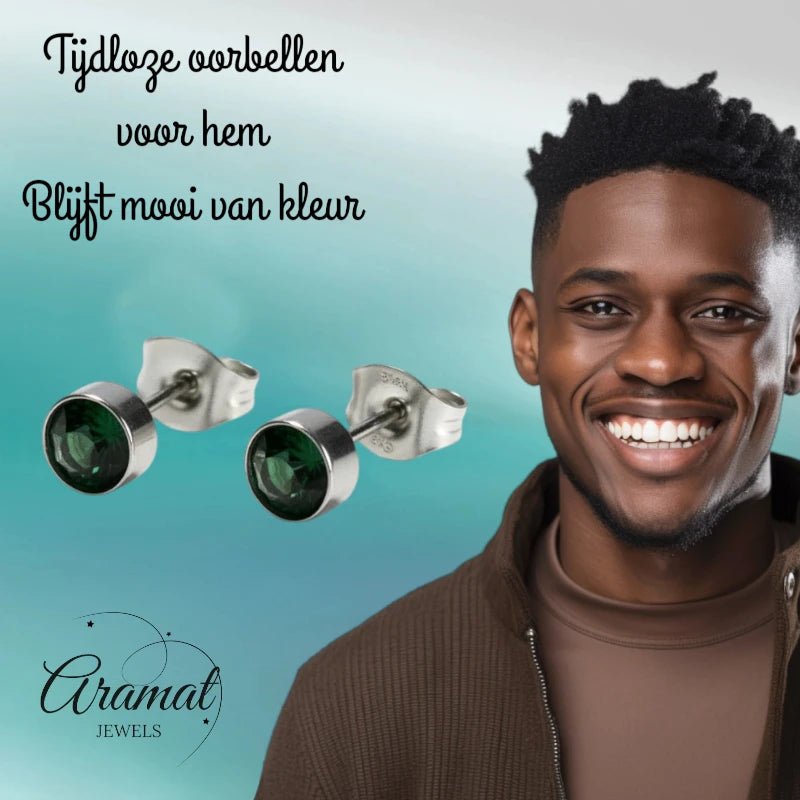 Oorstekers &acirc;&euro;&ldquo; Staal Kristal Donker Groen Zilverkleur (5mm) -