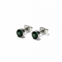 Oorstekers &acirc;&euro;&ldquo; Staal Kristal Donker Groen Zilverkleur (5mm) -