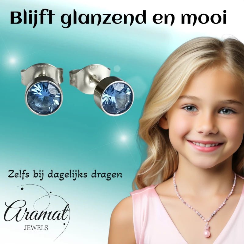 Oorstekers &acirc;&euro;&ldquo; Staal Kristal Blauw Zilverkleur (5mm) -