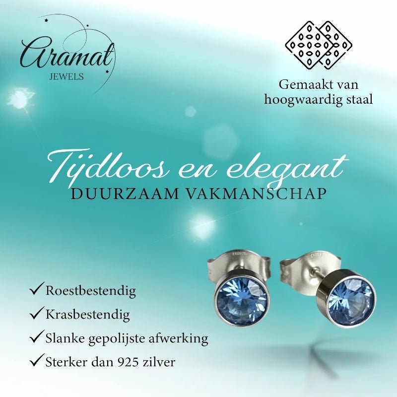 Oorstekers &acirc;&euro;&ldquo; Staal Kristal Blauw Zilverkleur (5mm) -