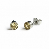 Oorstekers &acirc;&euro;&ldquo; Staal Kristal Geel Zilverkleur (5mm) -