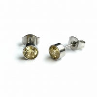 Oorstekers &acirc;&euro;&ldquo; Staal Kristal Geel Zilverkleur (5mm) -