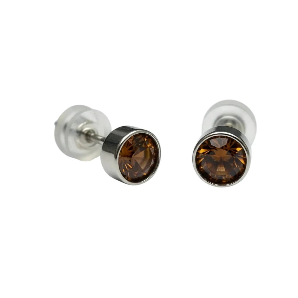 Oorstekers &ndash; Staal Kristal Bruin Zilverkleur (5mm)