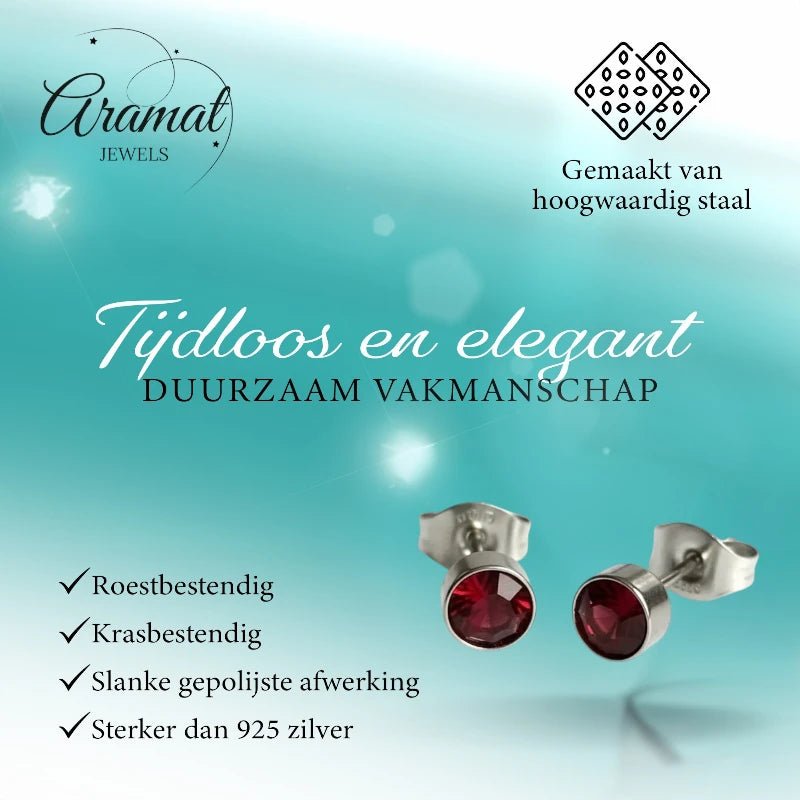 Oorstekers &acirc;&euro;&ldquo; Staal Kristal Rood Zilverkleur (5mm) -