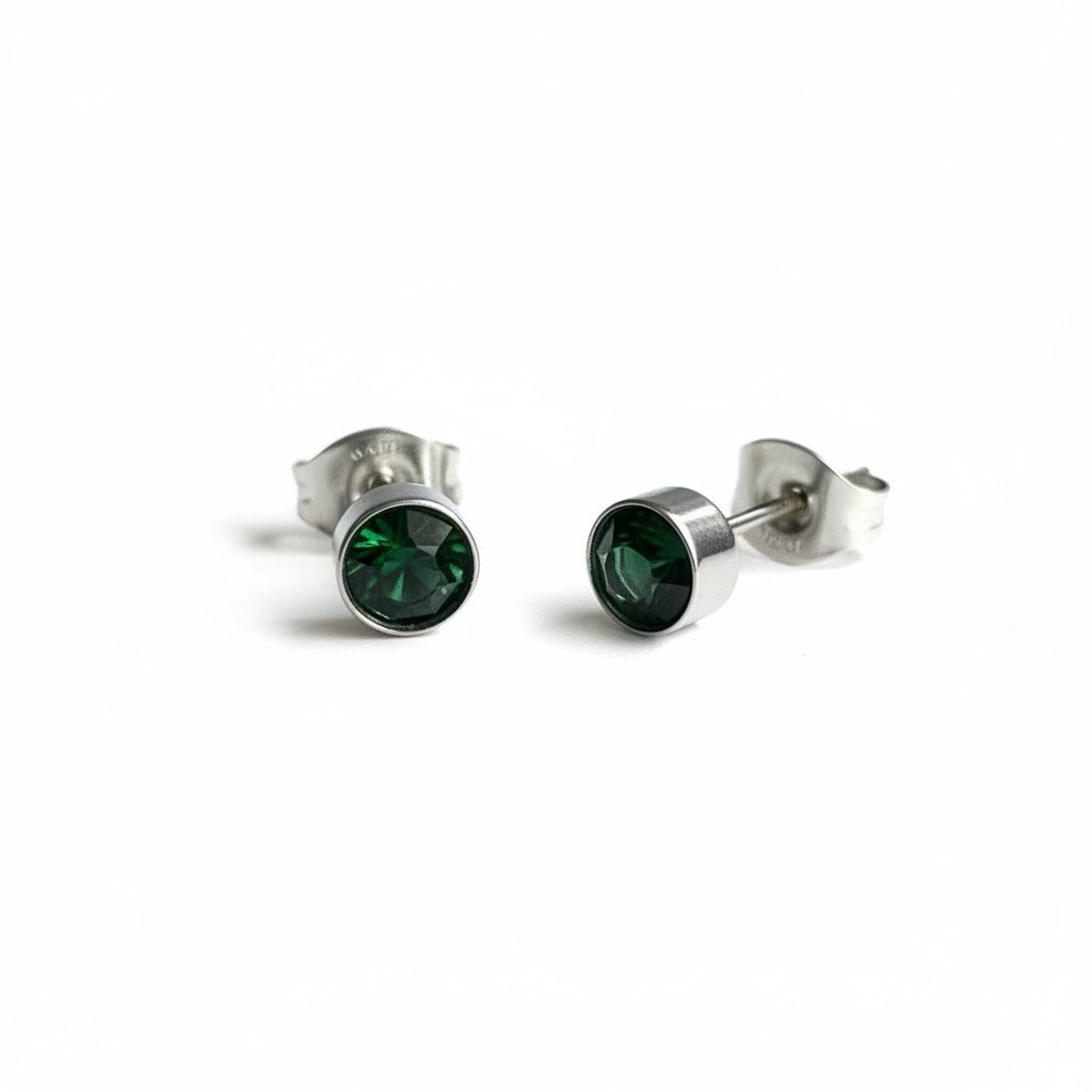 Oorstuds &ndash; Staal Kristal Groen Zilverkleur (5mm)