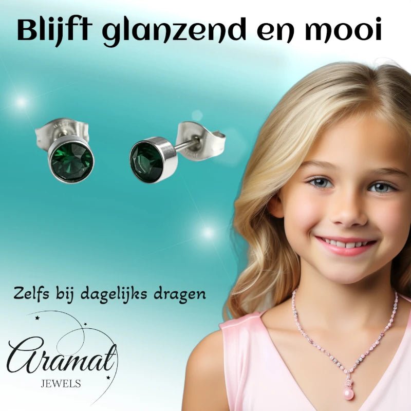 Oorstuds &acirc;&euro;&ldquo; Staal Kristal Groen Zilverkleur (5mm) -