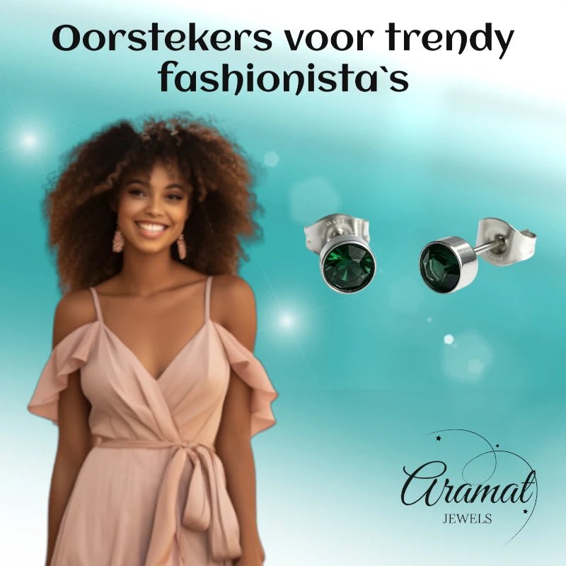 Oorstuds &acirc;&euro;&ldquo; Staal Kristal Groen Zilverkleur (5mm) -