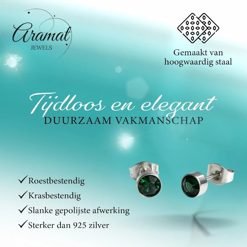Oorstuds &acirc;&euro;&ldquo; Staal Kristal Groen Zilverkleur (5mm) -