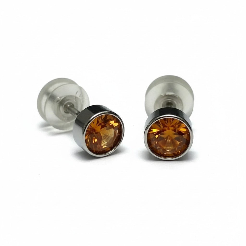 Oorstuds &acirc;&euro;&ldquo; Staal Kristal Topaas Bruin Zilverkleur (5mm) -