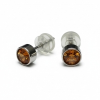 Oorstuds &acirc;&euro;&ldquo; Staal Kristal Topaas Bruin Zilverkleur (5mm) -