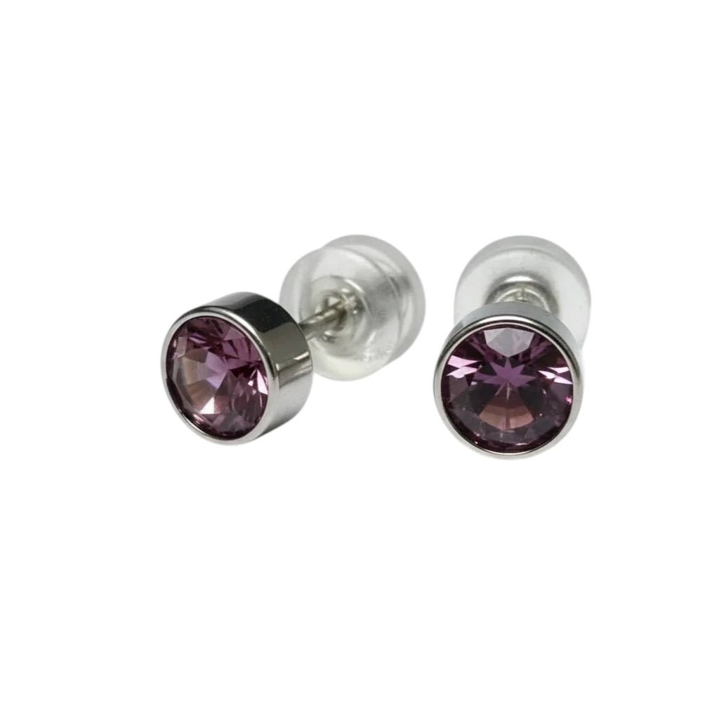 Oorstuds &acirc;&euro;&ldquo; Staal Kristal Licht Paars Zilverkleur (5mm) -