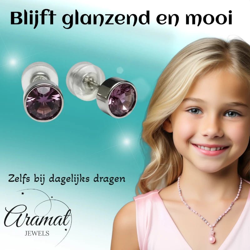 Oorstuds &acirc;&euro;&ldquo; Staal Kristal Licht Paars Zilverkleur (5mm) -