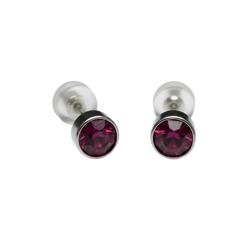 Oorstuds &acirc;&euro;&ldquo; Staal Kristal Paars Zilverkleur (5mm) -