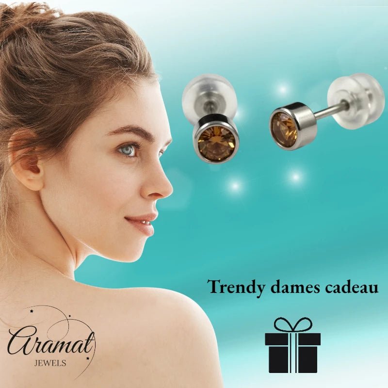 Oorstuds &acirc;&euro;&ldquo; Staal Kristal Topaas Zilverkleur (4mm) -