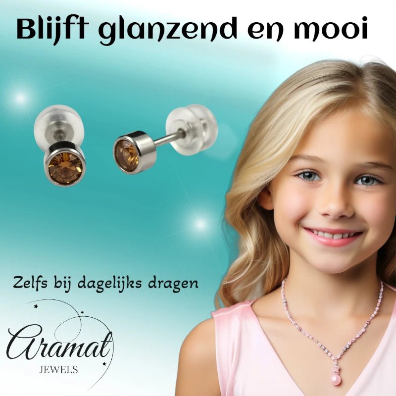 Oorstuds &acirc;&euro;&ldquo; Staal Kristal Topaas Zilverkleur (4mm) -