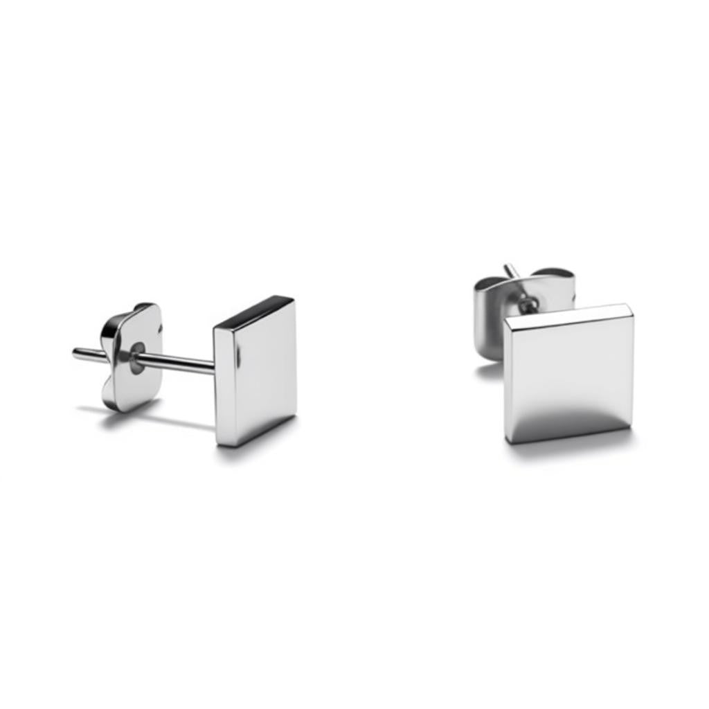Oorstekers &acirc;&euro;&ldquo; Staal Vierkant Zilverkleurig (8mm) -