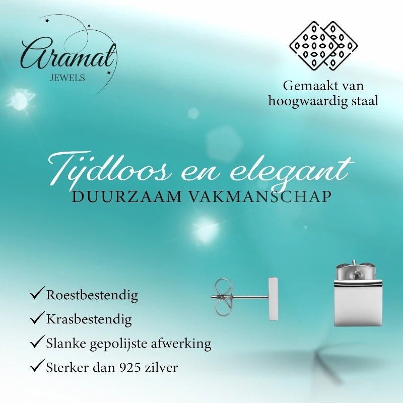 Oorstekers &acirc;&euro;&ldquo; Staal Vierkant Zilverkleurig (8mm) -