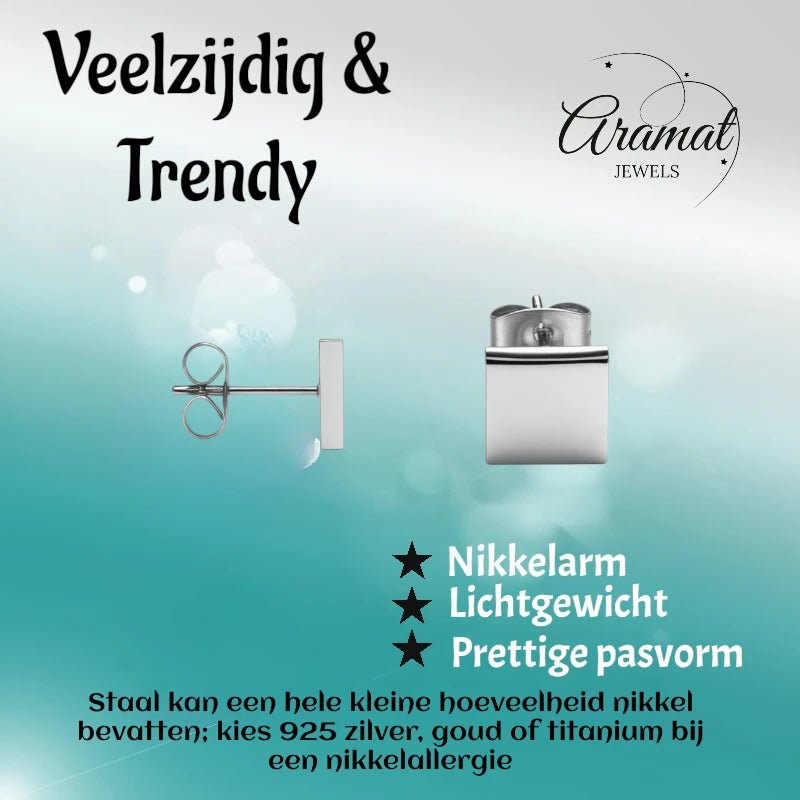 Oorstekers &ndash; Staal Vierkant Zilverkleurig (8mm)