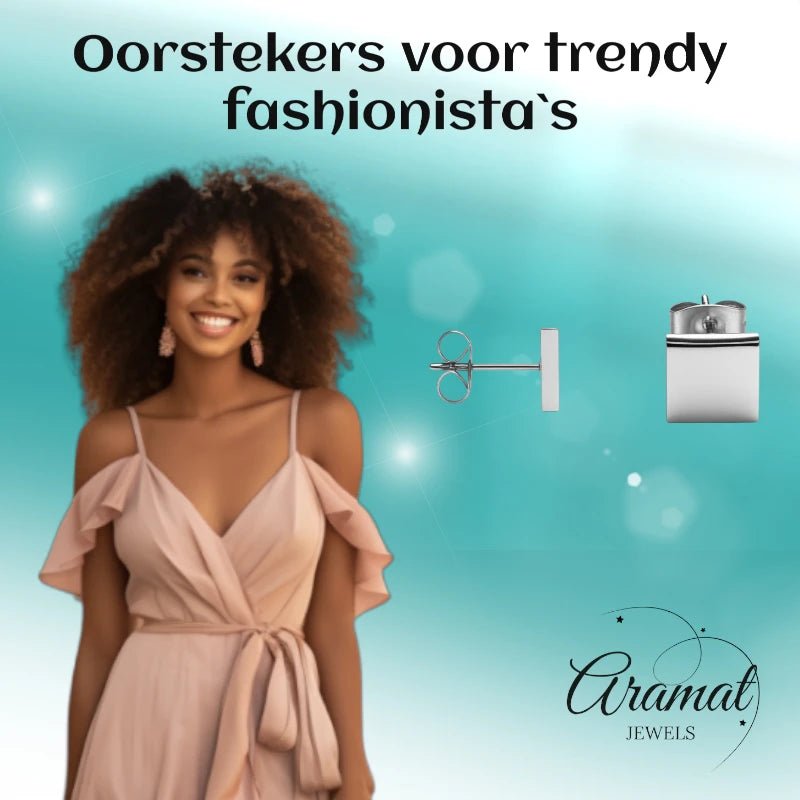Oorstekers &ndash; Staal Vierkant Zilverkleurig (8mm)