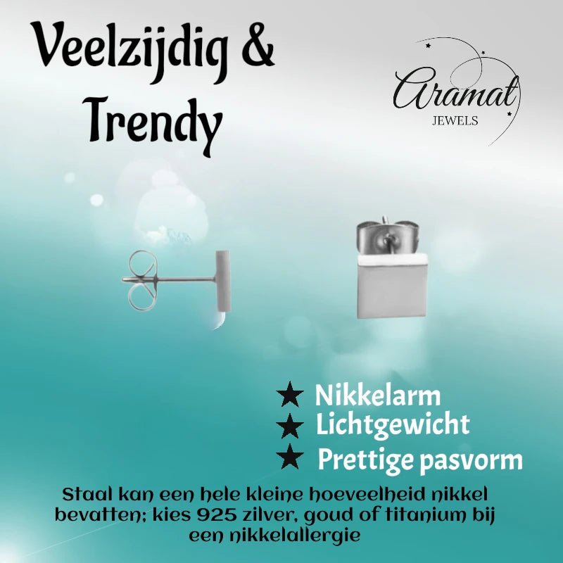 Oorstekers &acirc;&euro;&ldquo; Staal Vierkant Zilverkleurig (7mm) -