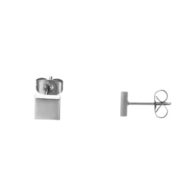 Oorstekers &acirc;&euro;&ldquo; Staal Vierkant Zilverkleurig (6mm) -