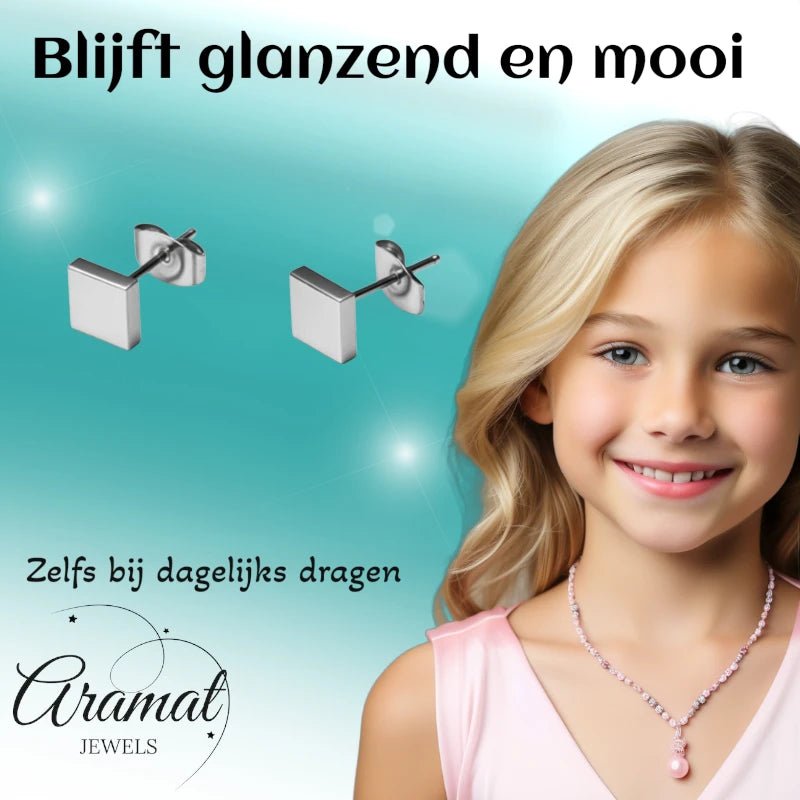 Oorstekers &acirc;&euro;&ldquo; Staal Vierkant Zilverkleurig (5mm) -