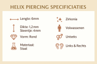 Tragus Helix Piercing &acirc;&euro;&ldquo; Zilverkleur &acirc;&euro;&ldquo; AB Zirkonia (4mm) - Unis