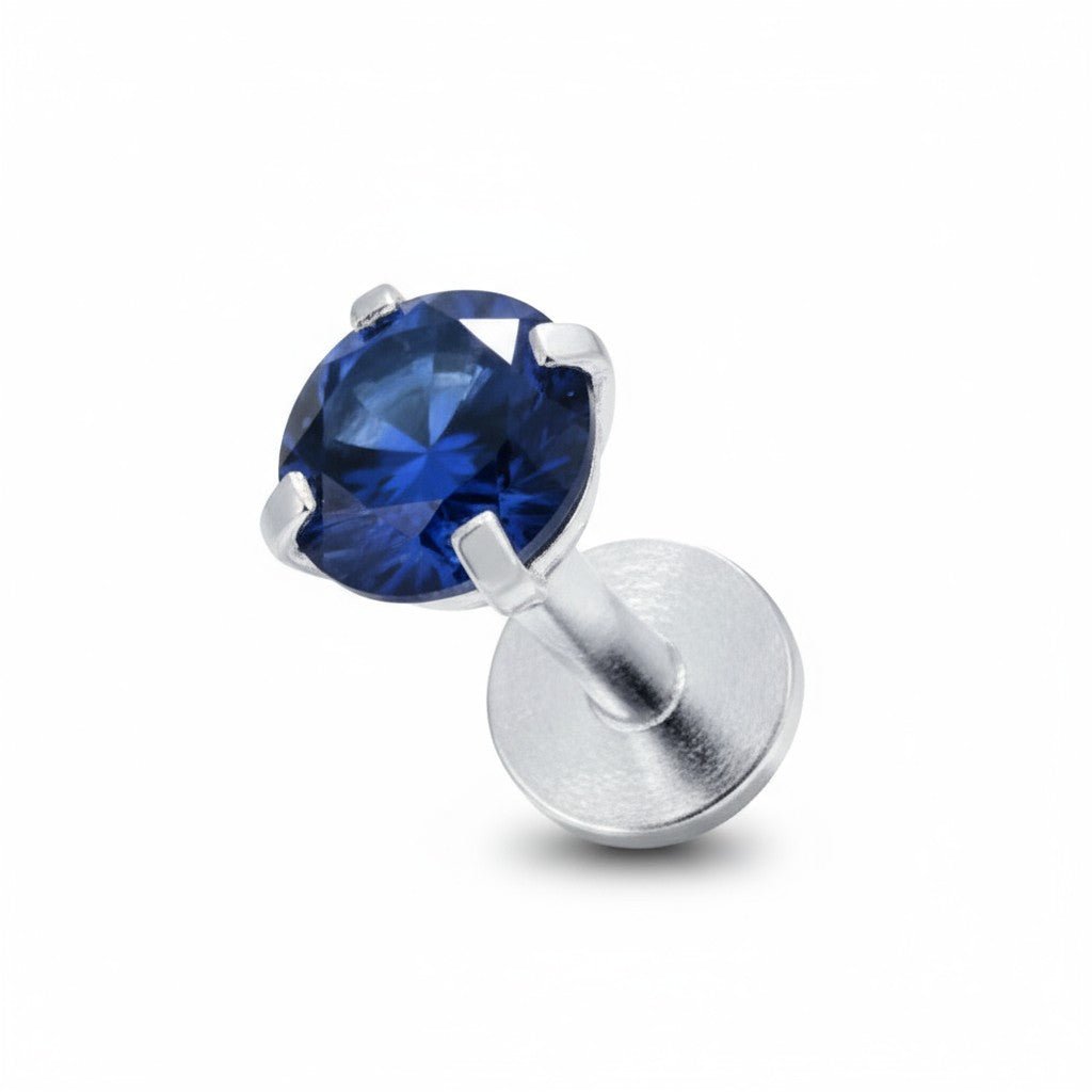 Tragus Helix Piercing &acirc;&euro;&ldquo; Zilverkleur &acirc;&euro;&ldquo; Donkerblauwe Zirkonia (4