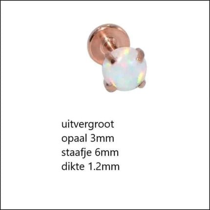 Tragus Helix Piercing &acirc;&euro;&ldquo; Wit Opaal &acirc;&euro;&ldquo; Ros&Atilde;&copy;goudkleur