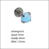 Tragus Helix Piercing &acirc;&euro;&ldquo; Blauw Opaal &acirc;&euro;&ldquo; 6mm Staafje - Unisex