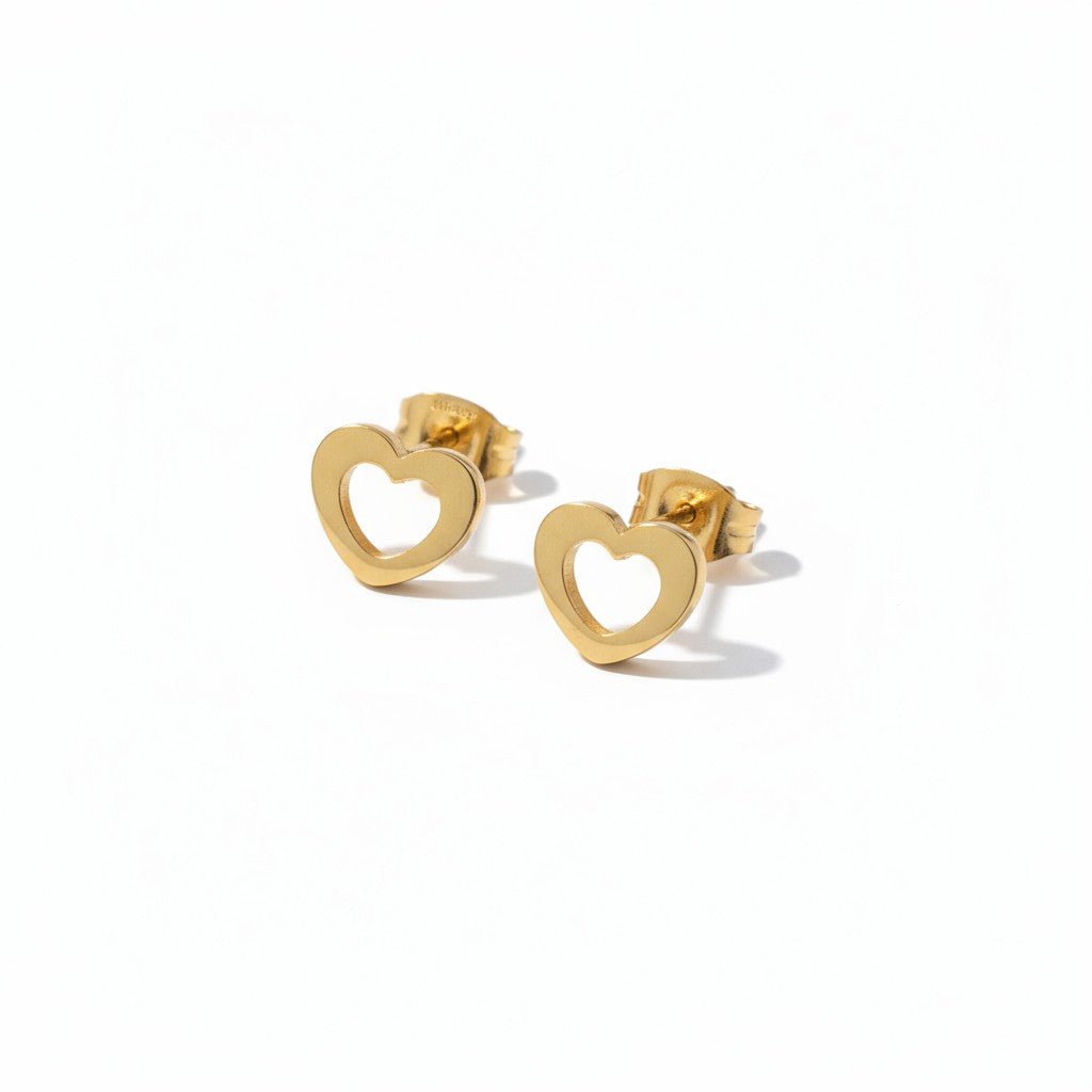Staal Hart Oorstekers Goudkleurig 9x8mm Open -
