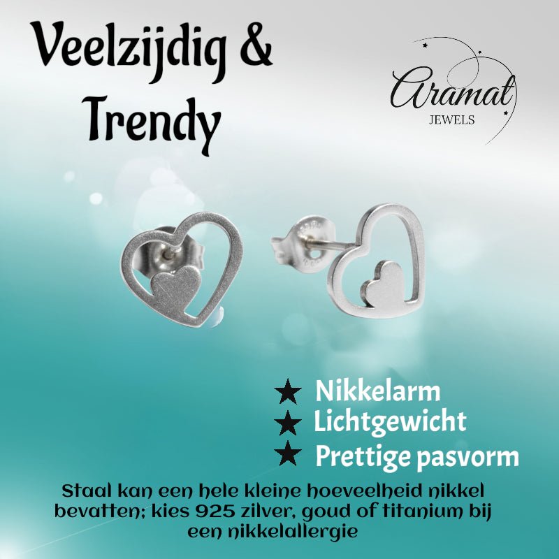 Stalen Hartjes Oorbellen Zilverkleur 9mm RVS -