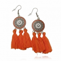 Zomerse Boho Oorhangers Kwastjes Oranje 75mm -