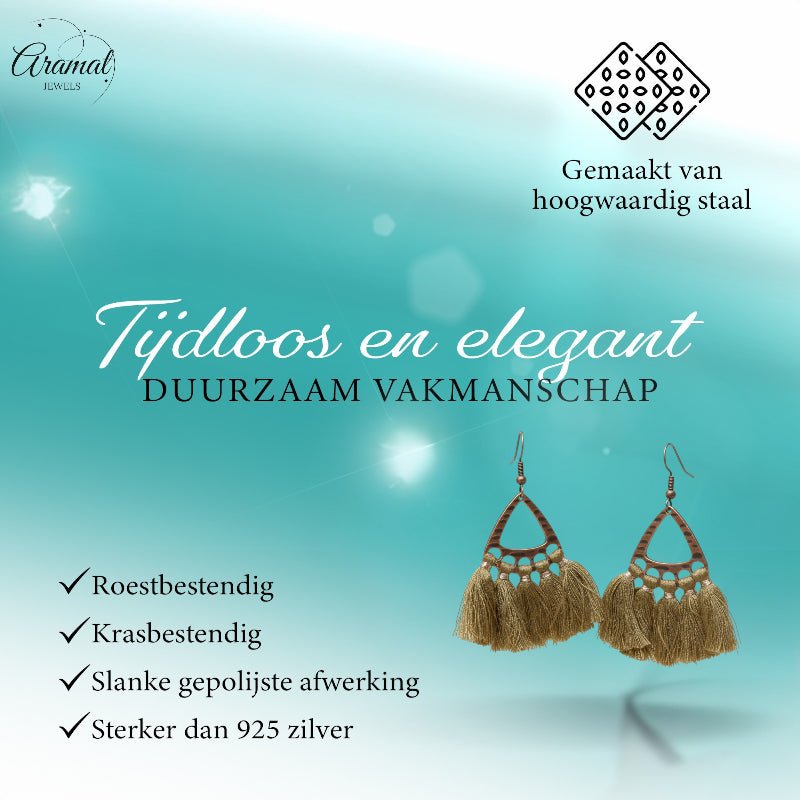 Boho Oorhangers Kwastjes Olijf groen 55x30mm -